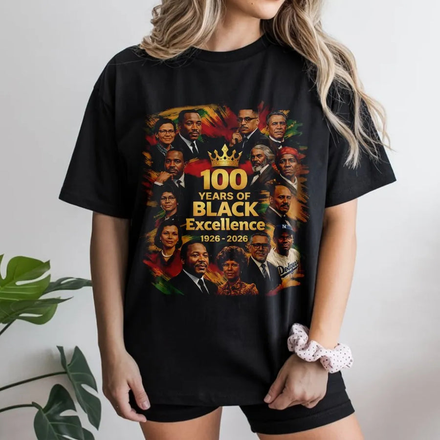 100 Years Of Black Excellence T-Shirt | Historical African American Leaders Graphic Tee | Premium Cotton Casual Wear | Black History Month Gift