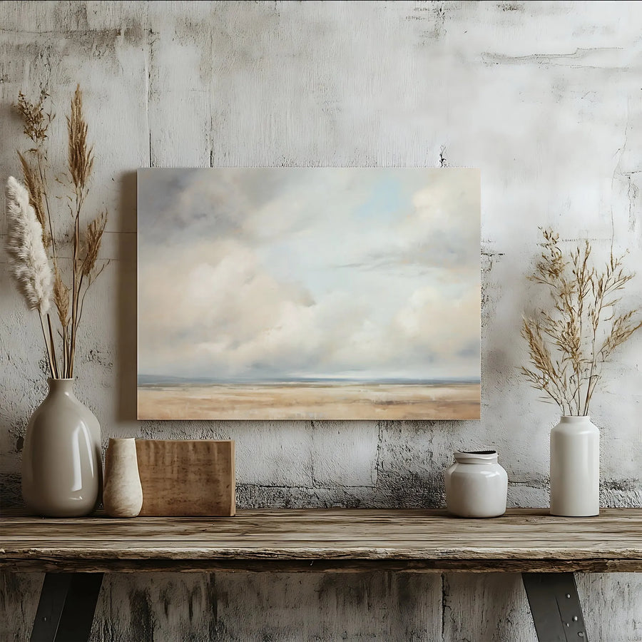 Abstract Coastal Seascape Canvas | Large Landscape Wall Art | Premium 1.25-Inch Gallery Wrap | Modern Neutral Home Decor