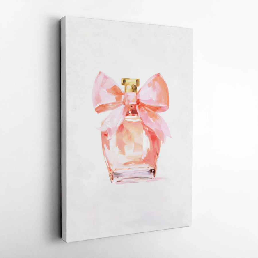Pink Perfume Bottle Canvas Art | Watercolor Bow Aesthetic Wall Decor | Premium Fade-Resistant Print | Chic Fashion Gift for Her Vanity