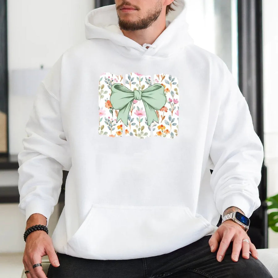 Coquette Bow Hoodie | Vintage Floral Wildflower Graphic | Soft Cotton Cottagecore Top | Romantic Aesthetic Clothing Gift for Her