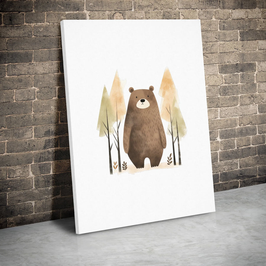 Brown Bear Canvas Print | Watercolor Forest Nursery Wall Art | Premium Gallery Wrapped Decor | Woodland Animal Theme Gift for Kids