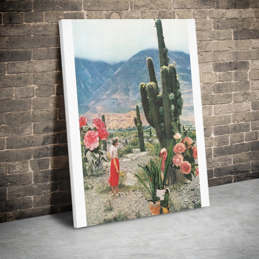 Surreal Desert Collage Vertical Canvas Print | Vintage Botanical & Cactus Wall Art | Premium Gallery Style Canvas | Eclectic Home Decor Gift