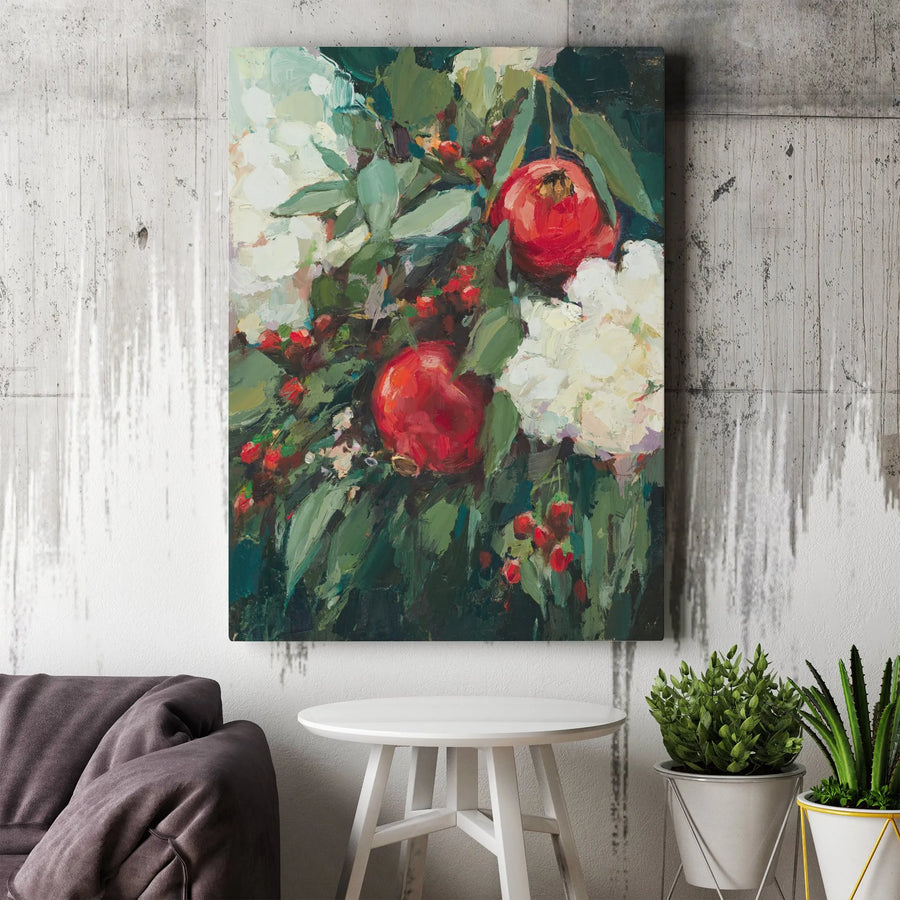 Pomegranate Vertical Canvas | Impressionist Fruit Painting Still Life | Premium Gallery Wrapped Canvas | Limited Edition Kitchen Wall Decor Gift