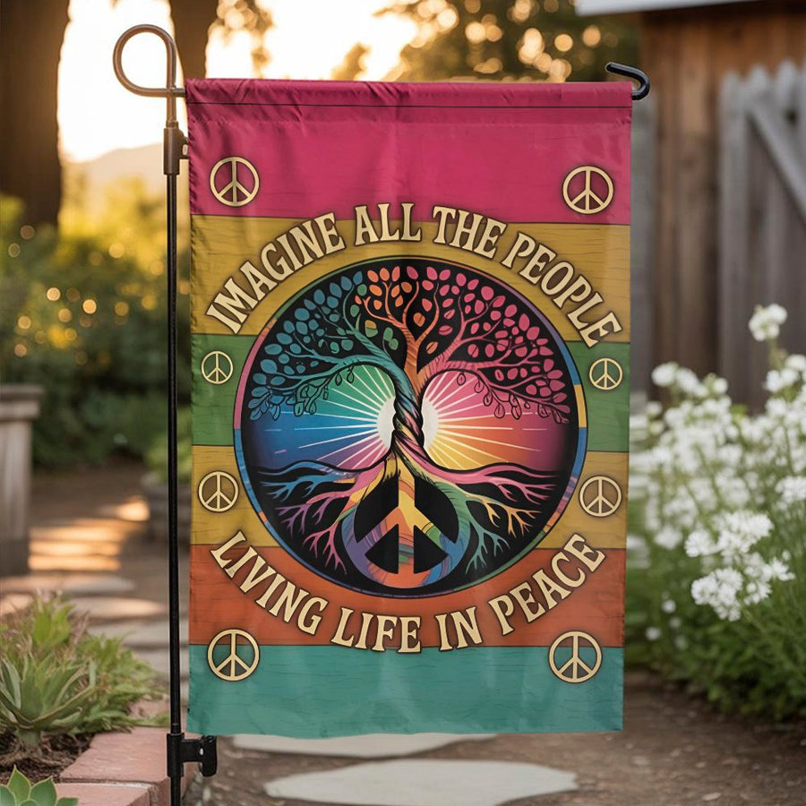 Peace Garden Flag | Tree of Life Boho Yard Decor | Premium Weather-Resistant Polyester | Outdoor Welcome Gift for Hippie Home Gardeners