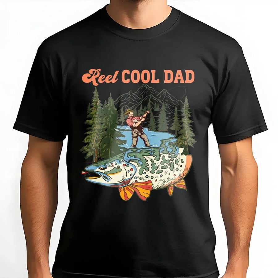 Reel Cool Dad T-Shirt | Vintage Fishing Graphic Tee | 100% Soft Cotton | Gift for Fisherman, Outdoorsy Dad, Grandpa Birthday Present