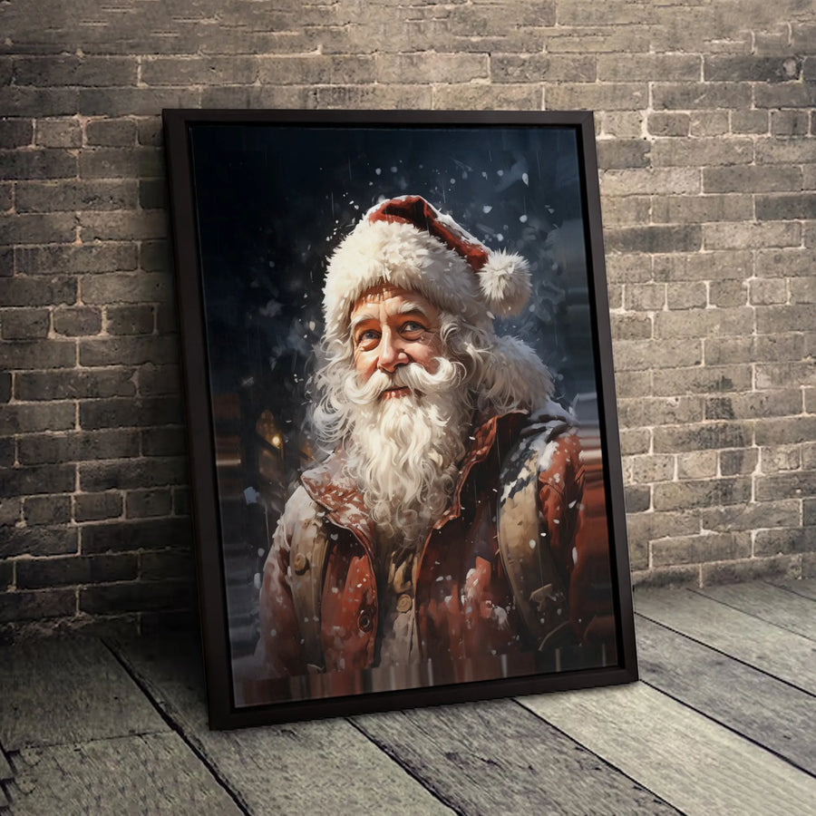 Realistic Santa Claus Canvas Print | Snowy Winter Portrait Wall Art | Premium Gallery Wrapped Decor | Festive Holiday Home Gift