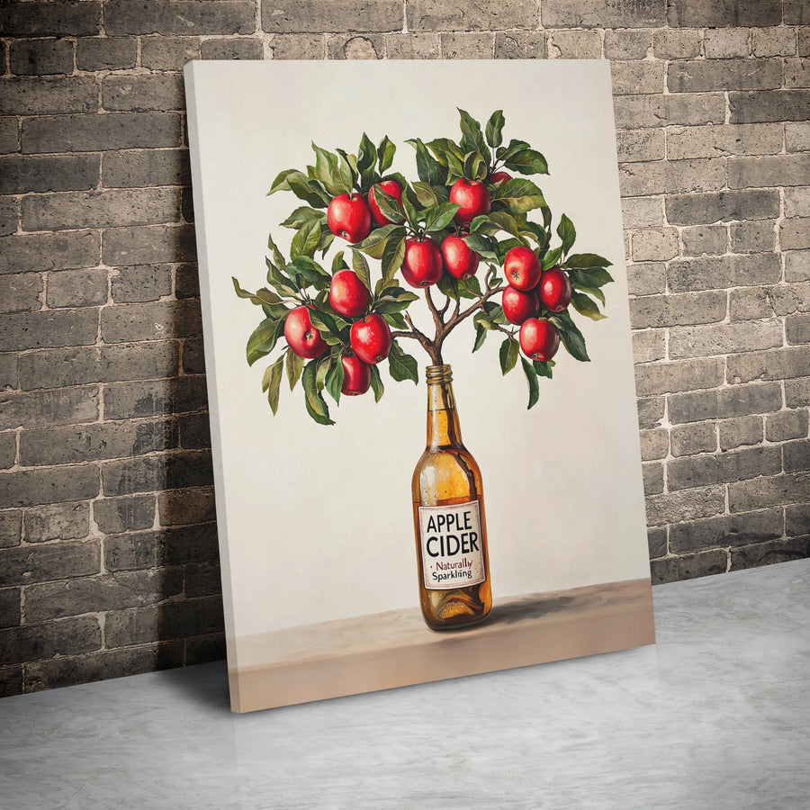 Apple Cider Art Print | Surreal Botanical Cider Bottle Wall Decor | Premium Gallery Wrap Canvas | Kitchen & Bar Decor Gift