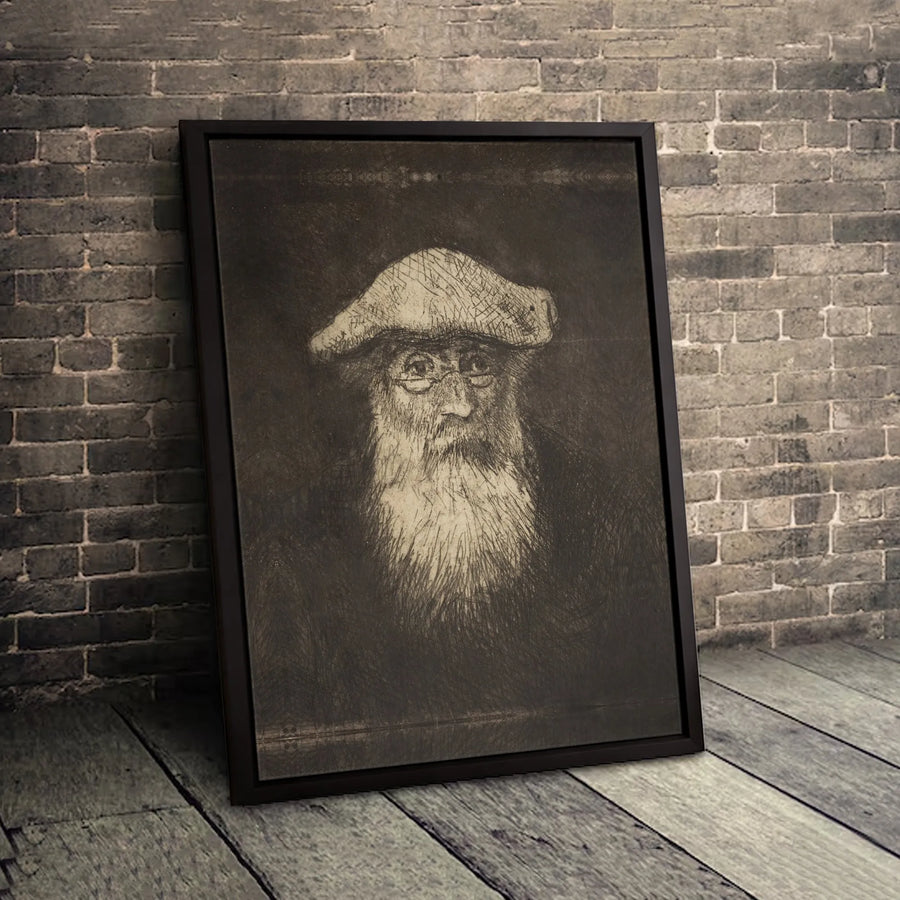 Old Man Portrait Canvas Art | Classic Etched Sketch Style | 1.25-Inch Gallery Wrap | Premium Vintage Home Decor Gift