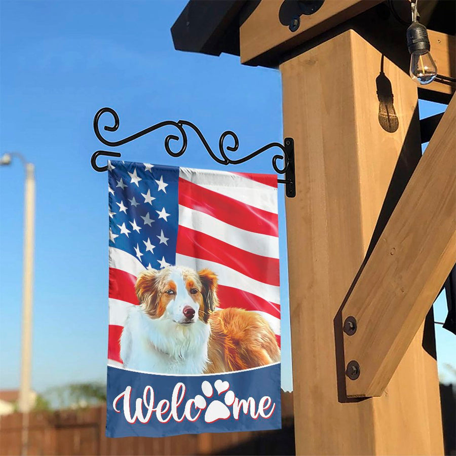 Australian Shepherd Garden Flag | American Flag Paw Print Decor | Premium Weather-Resistant Polyester | Patriotic Dog Lover Gift