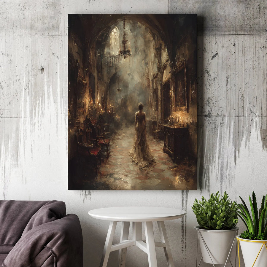 Gothic Cathedral Canvas Art | Moody Candlelit Victorian Hallway Wall Decor | Premium Gallery Wrap Print | Dark Academia Aesthetic Home Gift