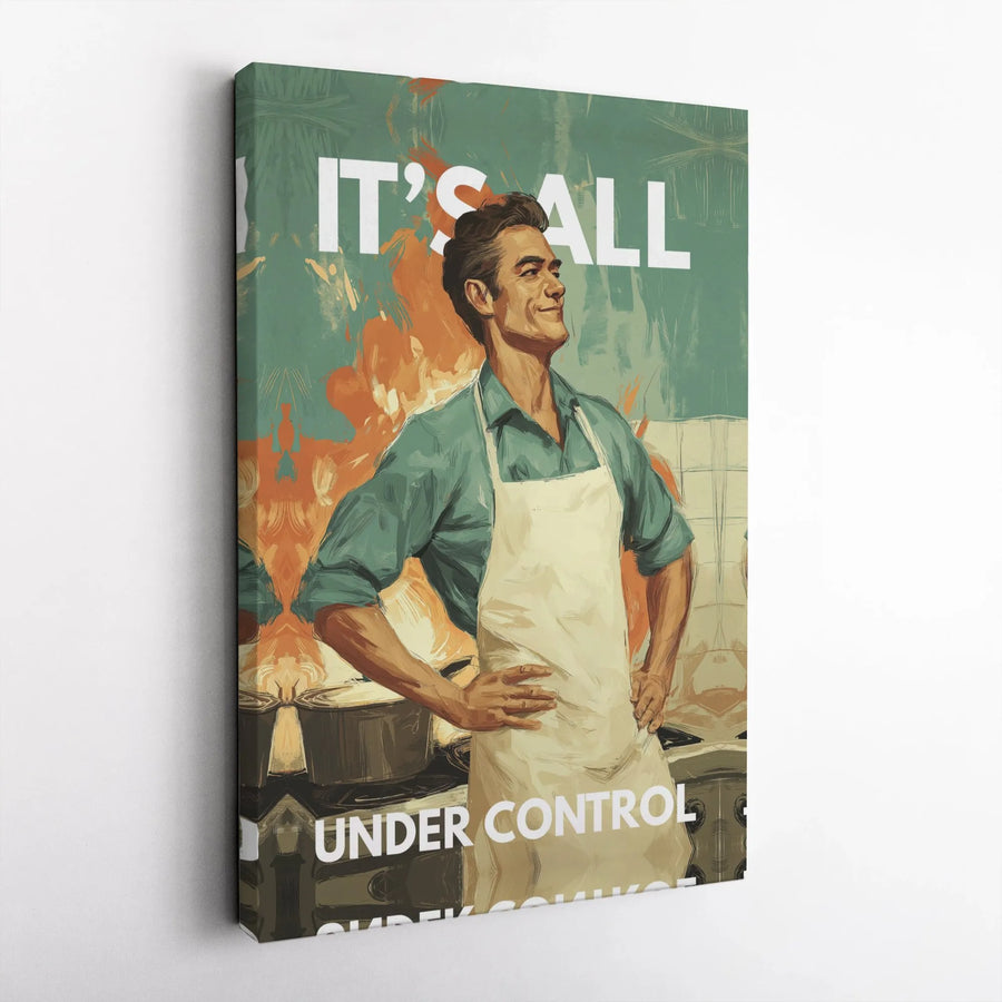 Funny Kitchen Wall Art | It's All Under Control Retro Print | Premium Gallery Wrapped Canvas | Humorous Home Decor Gift for Chef
