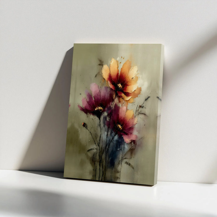 Abstract Floral Canvas Wall Art | Textured Botanical Oil Painting Style Print | Premium Gallery Wrapped Canvas | Modern Living Room & Bedroom Decor