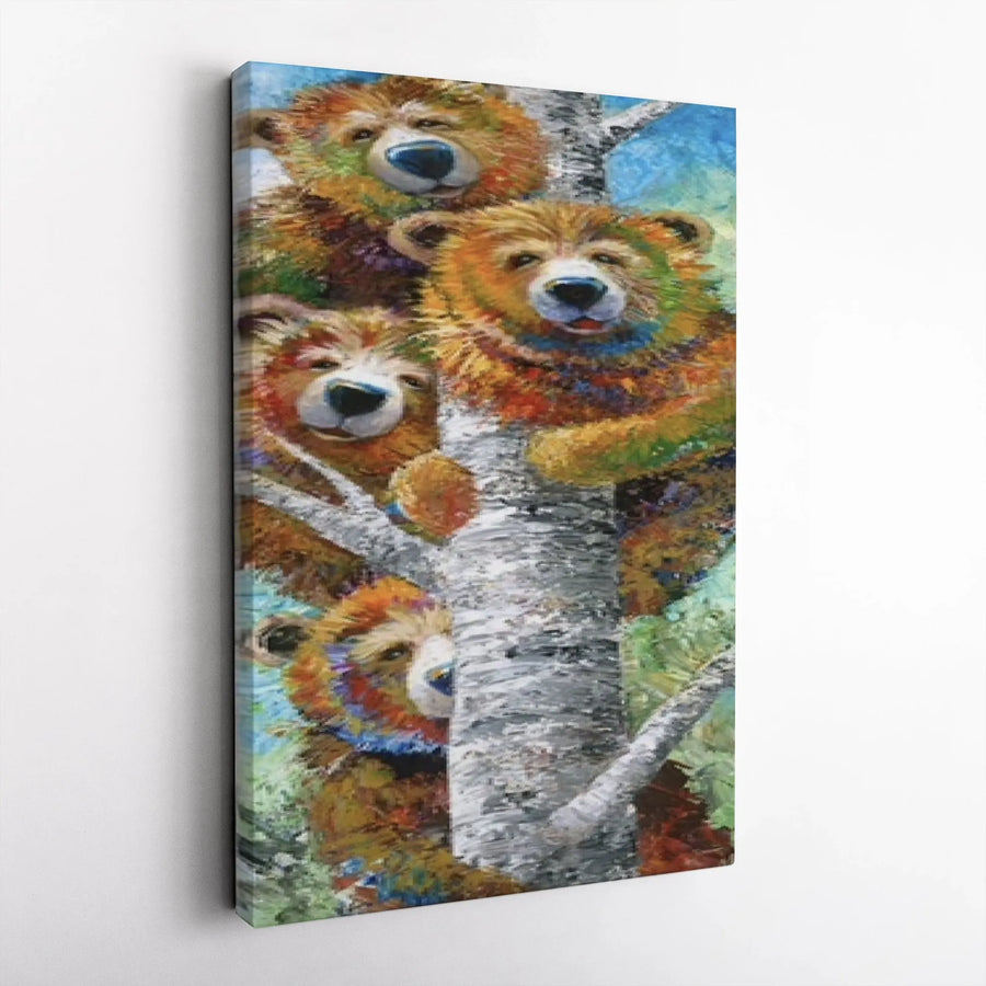 Bear Family Tree Vertical Canvas | Vibrant Bear Painting Wall Art | Premium Canvas Print | Family Home & Cabin Decor Gift