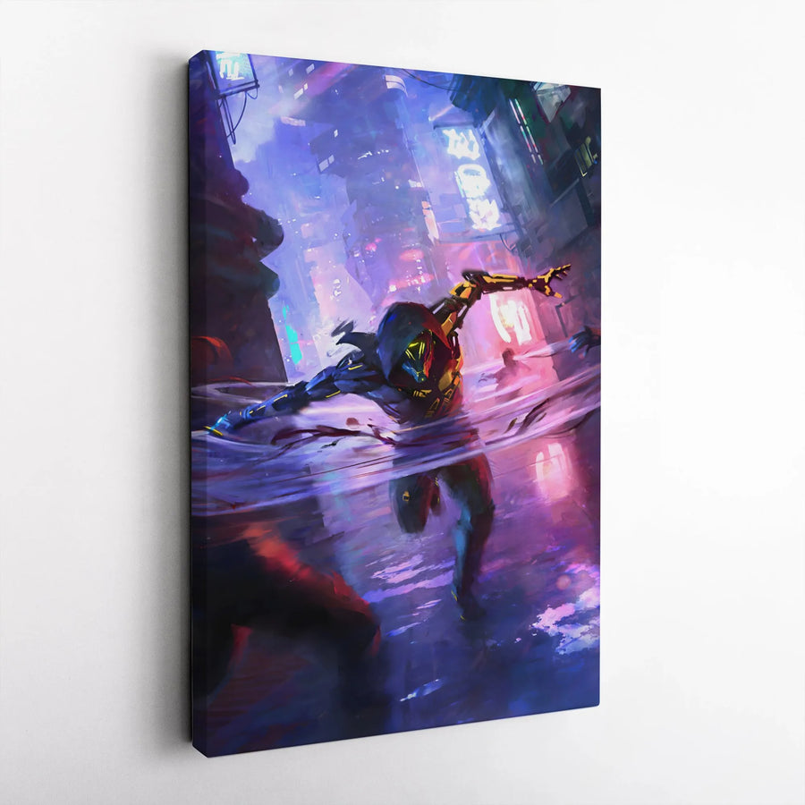 Cyberpunk City Wall Art | Neon Futuristic Runner Canvas Print | Premium Gallery Wrap Decor | Gamer Room & Office Aesthetic Gift
