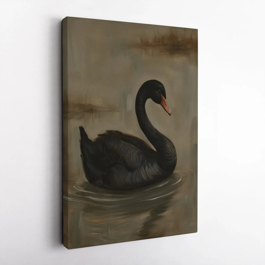 Black Swan Wall Art | Moody Oil Painting Style Canvas | Premium Gallery Wrapped Decor | Elegant Wildlife Home Decor Gift