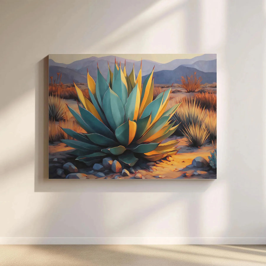 Blue Agave Desert Landscape Wall Art | Southwestern Mountain Botanical Print | Premium Gallery Wrapped Canvas | Modern Home Decor Gift