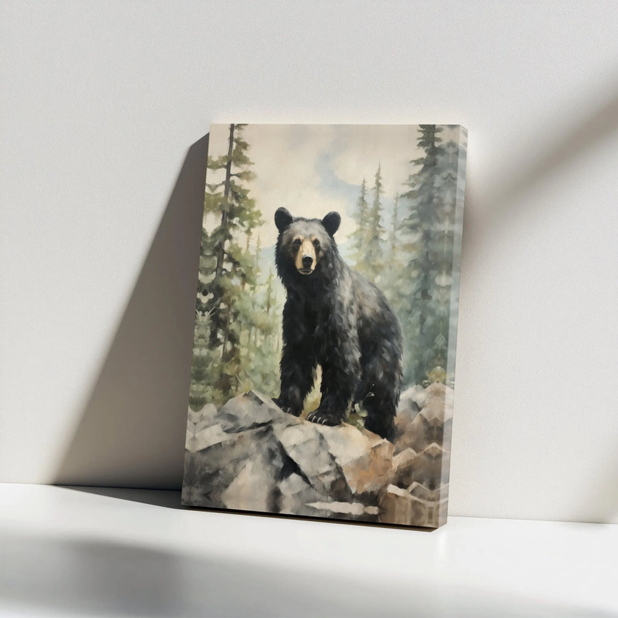 Black Bear Wall Art | Forest Wildlife Canvas Print | 1.25 Inch Gallery Wrap | Rustic Nature Decor for Lodge or Home Gift