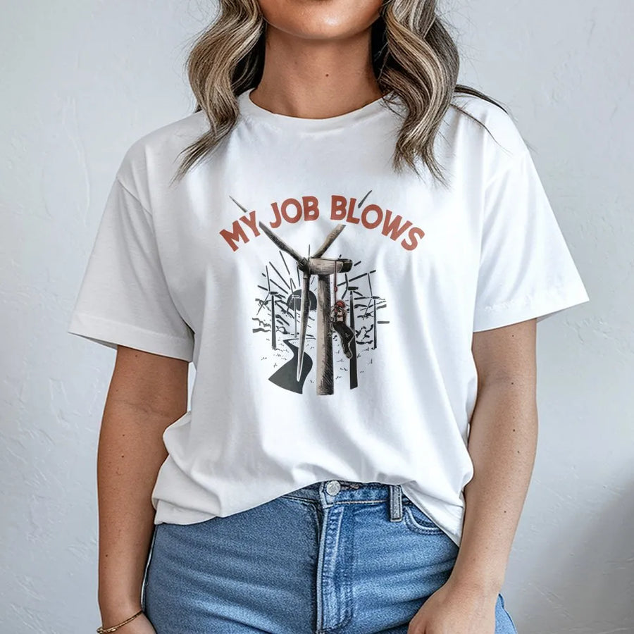 Wind Turbine Technician T-Shirt | My Job Blows Funny Renewable Energy Design | Premium Cotton Workwear | Gift for Green Energy Climber