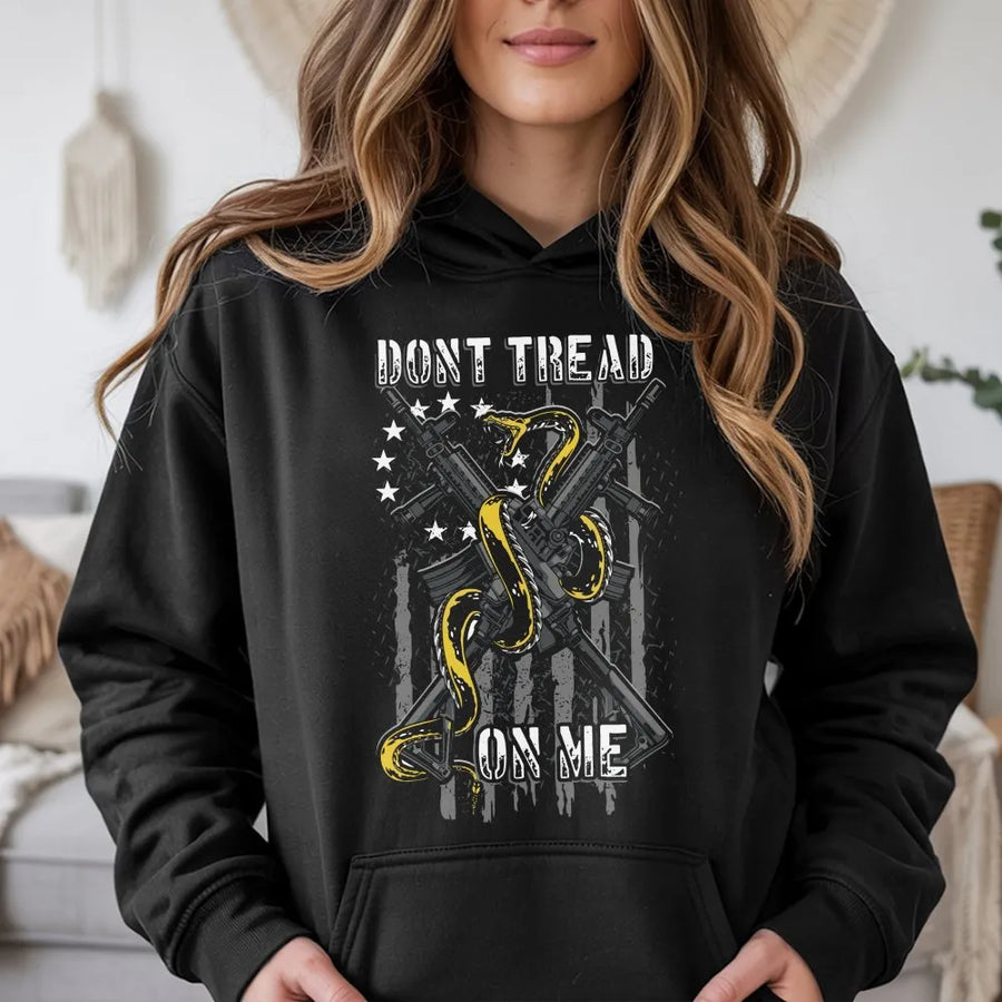 Dont Tread On Me Hoodie | Gadsden Flag Tactical Rifle Design | Premium Cotton Blend | Patriotic Apparel For Men And Women