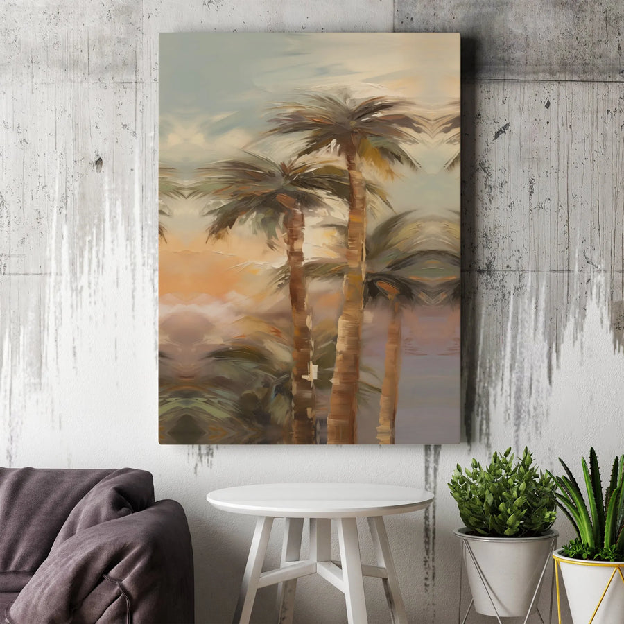 Tropical Palm Tree Canvas Wall Art | Impressionist Sunset Landscape | Premium Gallery Wrapped Decor | Coastal Beach Home Gift for Living Room