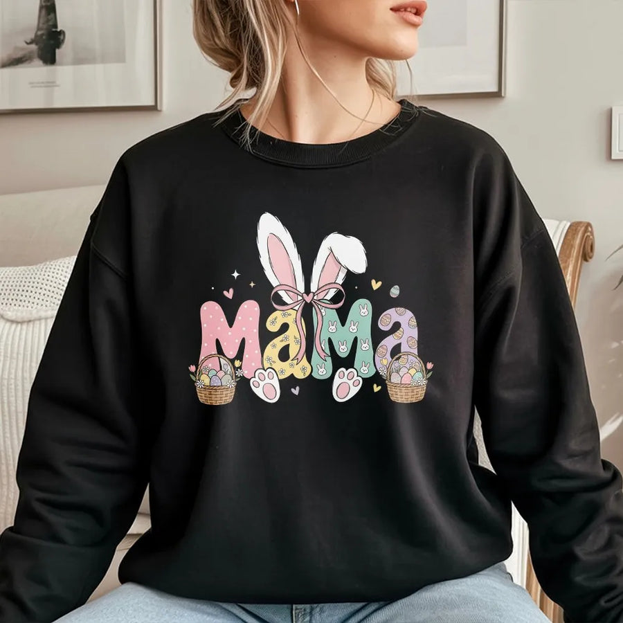 Sweat-shirt de Pâques pour maman | Joli motif floral de lapin aux couleurs pastel | Mélange de coton premium | Cadeau de fête pour maman