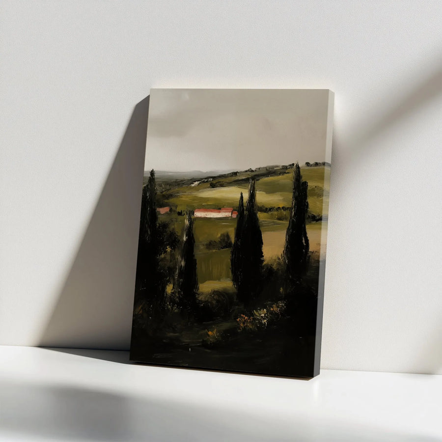 Tuscan Landscape Canvas Wall Art | Moody Italian Countryside Painting | Premium Fade-Resistant Print | Collector's Living Room Decor