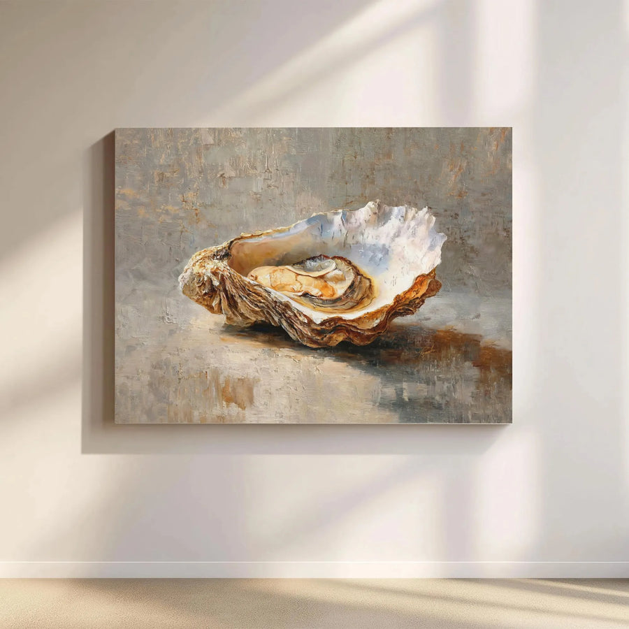Oyster Canvas Wall Art | Textured Oil Painting Style Print | Premium Gallery Wrapped Canvas | Nautical Home Decor Gift for Kitchen
