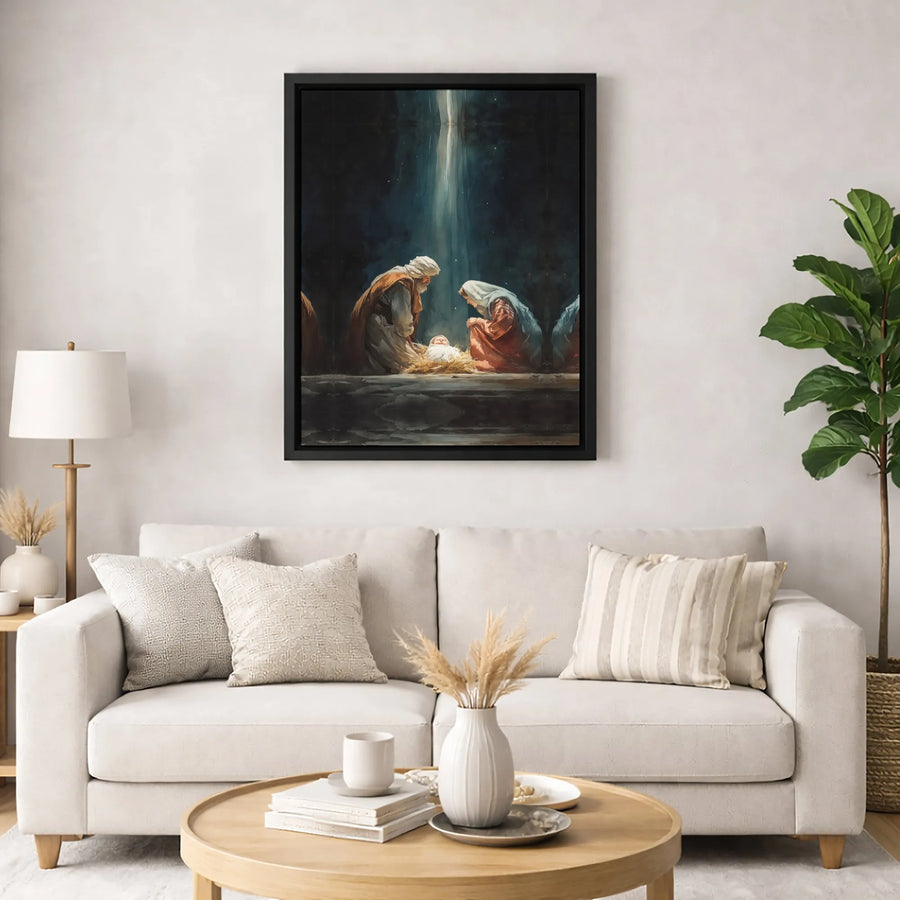 Nativity Scene Canvas Print | Holy Family Religious Wall Art | Premium Gallery-Wrapped Portrait | Christian Holiday Home Decor Gift