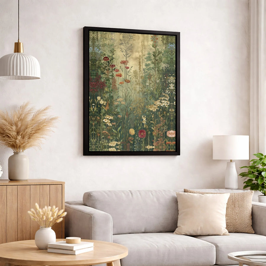 Vintage Botanical Wildflower Canvas Print | Moody Meadow Garden Wall Art | Premium Fade-Resistant Gallery Wrap | Elegant Home Decor Gift for Her