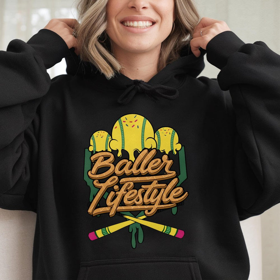 Baller Lifestyle Baseball Hoodie | Drip Aesthetic Graphic Pullover | Premium Cotton Blend | Gift for Baseball Players and Sports Fans