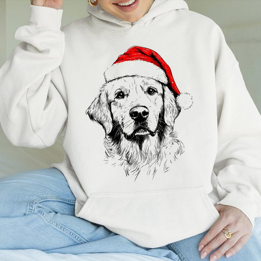 Golden Retriever Christmas Hoodie | Santa Hat Dog Graphic | Premium Cotton-Blend Sweatshirt | Funny Holiday Pet Lover Gift