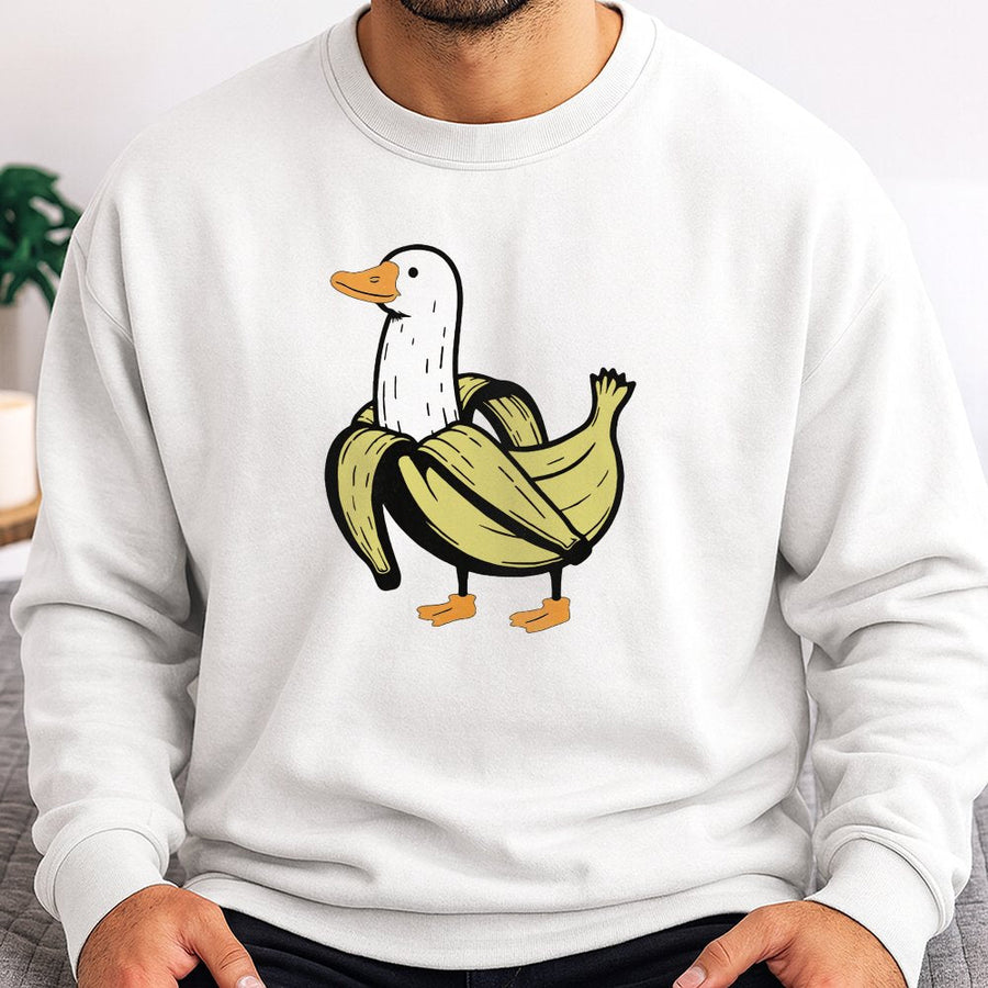 Banana Duck Sweatshirt | Cute Animal Graphic Print | Premium Cotton Blend | Funny Fruit Bird Gift for Him and Her