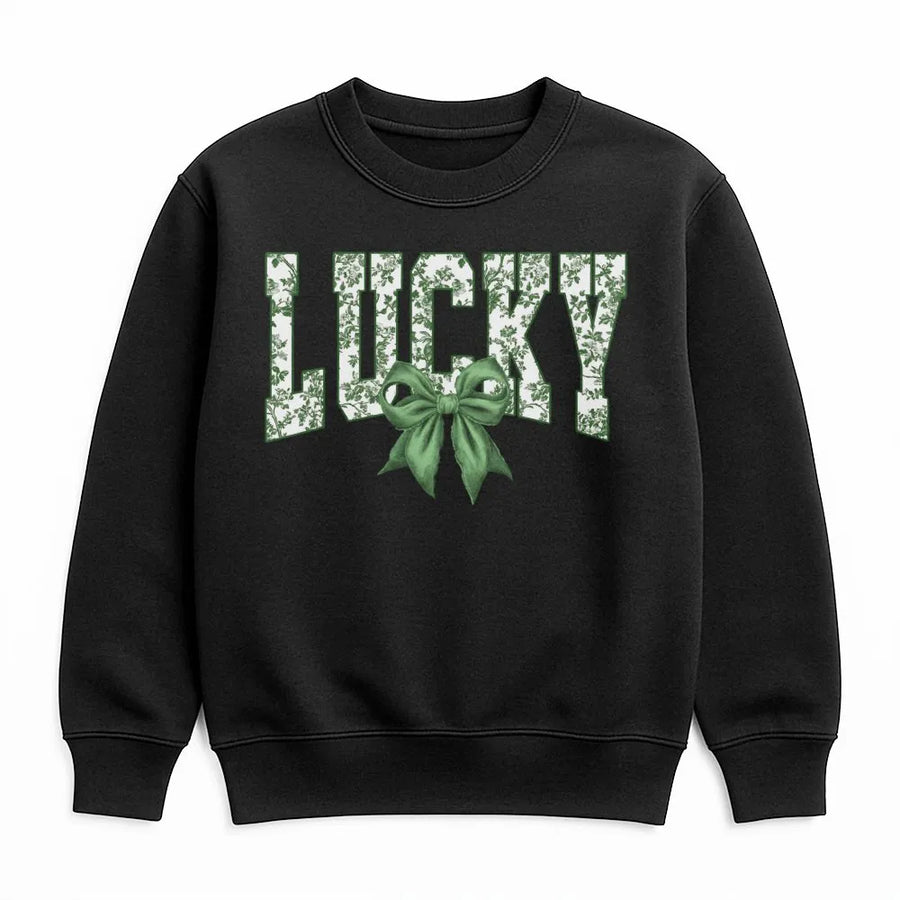 Lucky St. Patricks Day Sweatshirt | Coquette Green Bow Floral Aesthetic | Premium Cotton Blend | Gift for Women & Girls Holiday Outfit