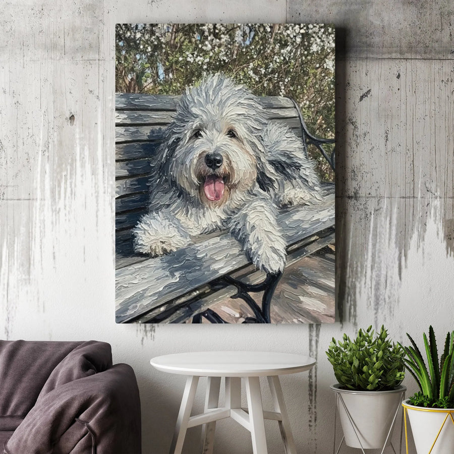 Shaggy Dog Canvas Wall Art | Textured Oil Painting Print | Premium Gallery Wrapped Canvas | Gift for Old English Sheepdog Mom