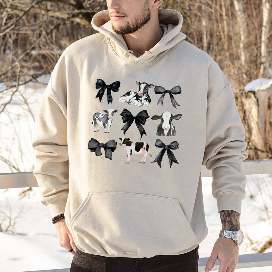 Coquette Cow Hoodie | Aesthetic Farm Animal Graphic Design | Soft Cotton Blend Pullover | Cute Country Gift For Cow Lovers