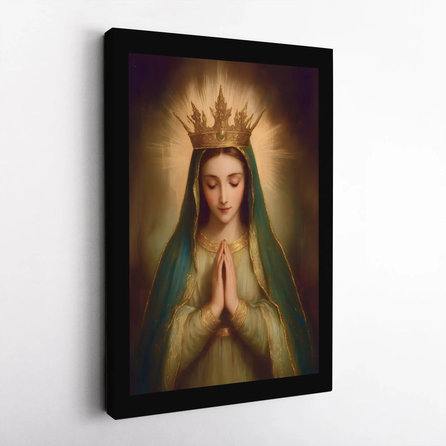 Virgin Mary Wall Art | Praying Queen Of Heaven Religious Portrait | Premium Gallery Wrap Canvas | Christian Home Decor Gift