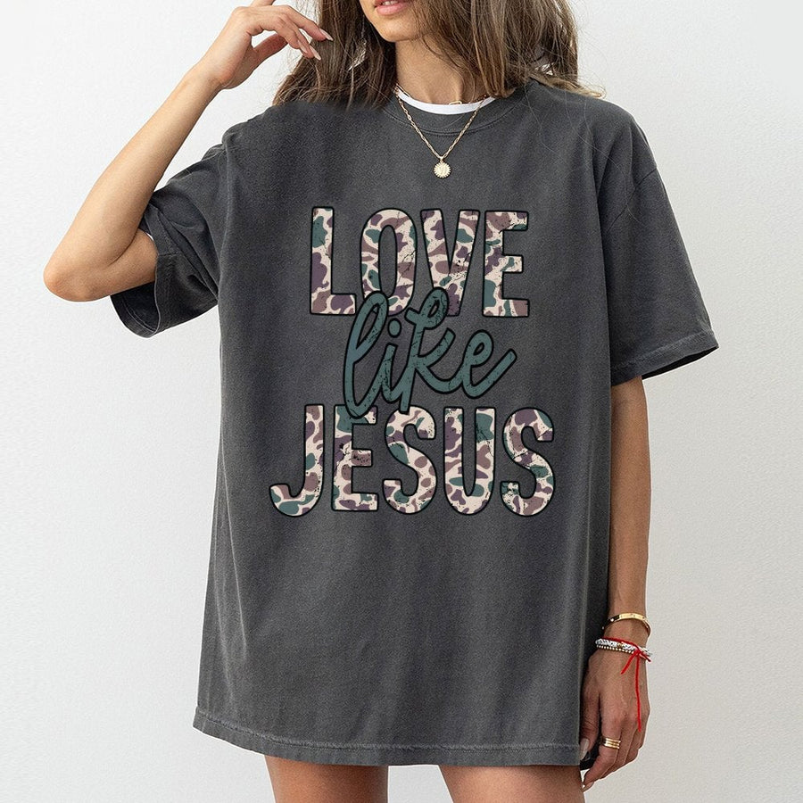 Love Like Jesus T-Shirt | Camo Print Faith Design | Premium 100% Cotton Tee | Christian Gift for Women and Men