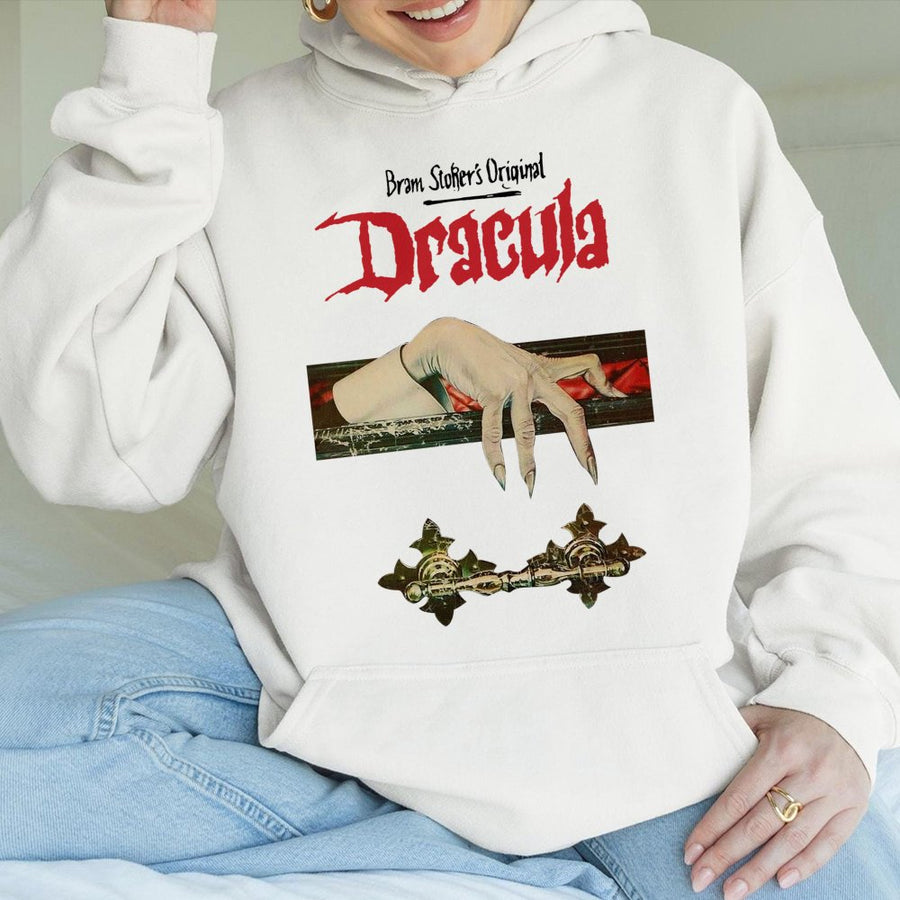 Dracula Graphic Hoodie | Classic Horror Novel Gothic Design | Premium Cotton-Blend Pullover | Scary Halloween Gift for Horror Fans