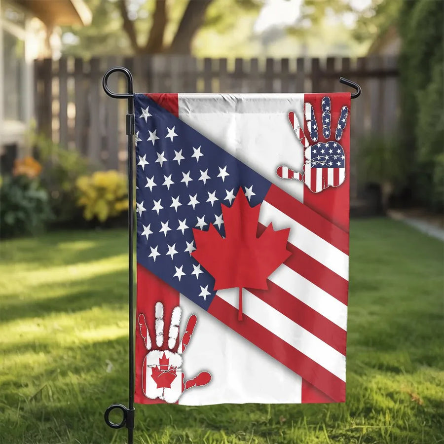 American Canadian Friendship Garden Flag | Double Sided Patriotic Handprint Design | Weather Resistant Polyester | Patriotic Yard Decor Gift for Neighbors