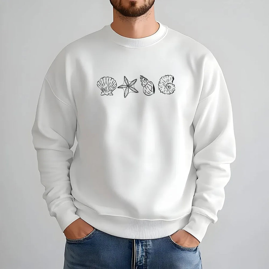 Coastal Seashell Sweatshirt | Minimalist Beach Graphic Line Art | Premium Cotton-Blend Sweatshirt | Gift for Ocean Lovers