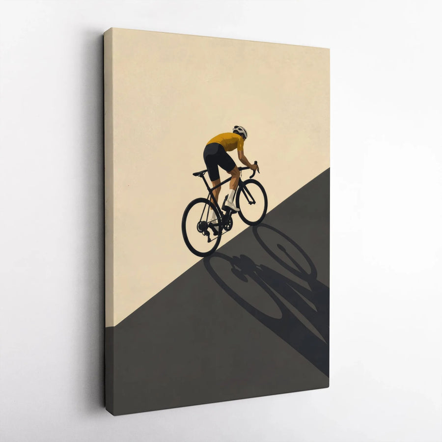 Minimalist Cycling Art Vertical Canvas | Retro Bicycle Rider Uphill Climb Graphic | Premium 1.25 Inch Frameless Gallery Wrap | Inspirational Gift for Road Bike Cyclists