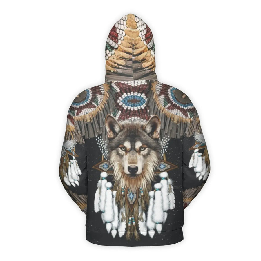 Wolf 3D Hoodie | Native American Inspired Headdress Design | Premium Polyester Brushed Fleece | Unique Animal Lover Gift for Men and Women