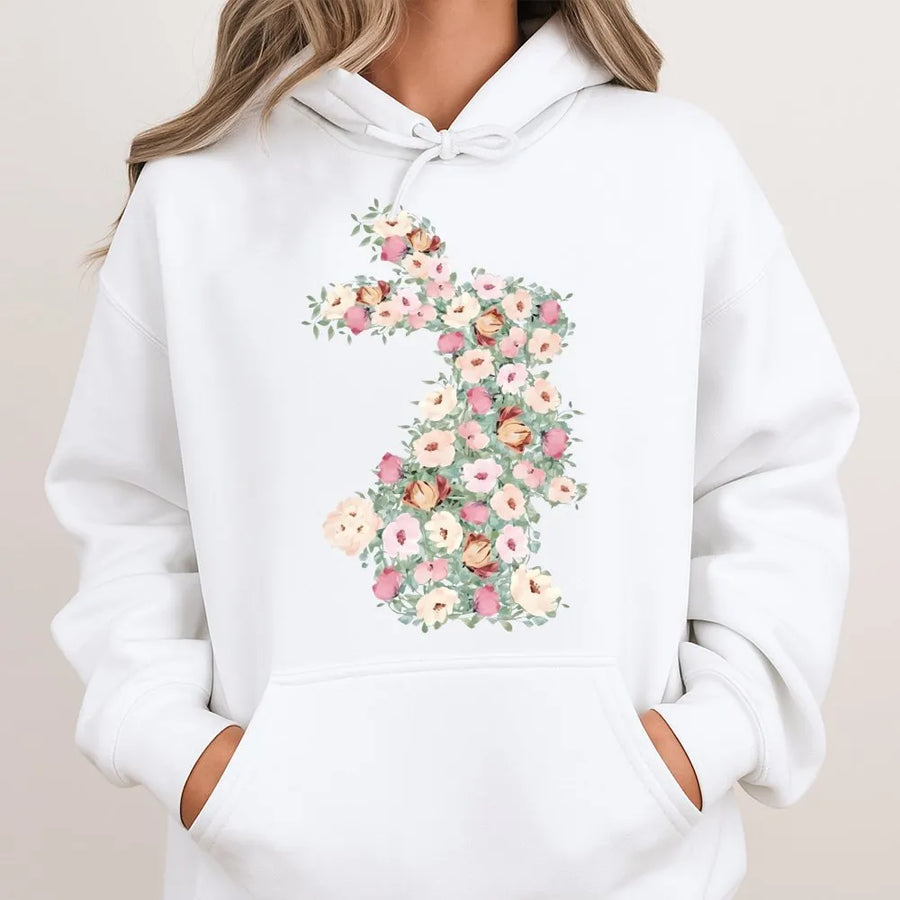 Floral Bunny Hoodie | Watercolor Rabbit Design | Premium Cotton Blend | Easter Gift for Women & Nature Lovers