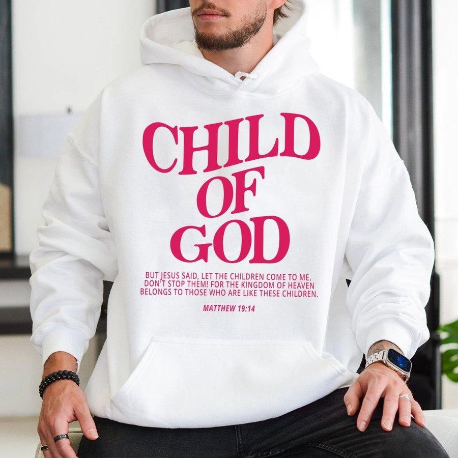 Child Of God Hoodie | Matthew 19:14 Bible Verse Graphic | Premium Cotton Blend | Christian Apparel Gift for Men and Women