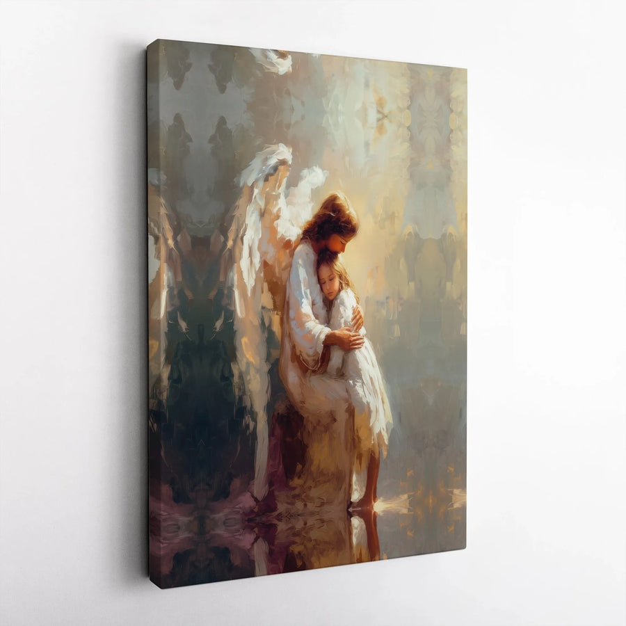 Guardian Angel and Child Canvas Print | Impressionist Jesus Painting Art | Gallery Wrapped Premium Canvas | Christian Home Decor Faith Gift