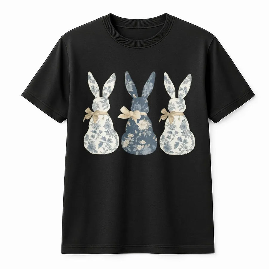 Floral Bunny T-Shirt | Coquette Bow & Vintage Botanical Rabbit Graphic | Premium Soft Cotton Blend | Cute Cottagecore Easter Gift for Women