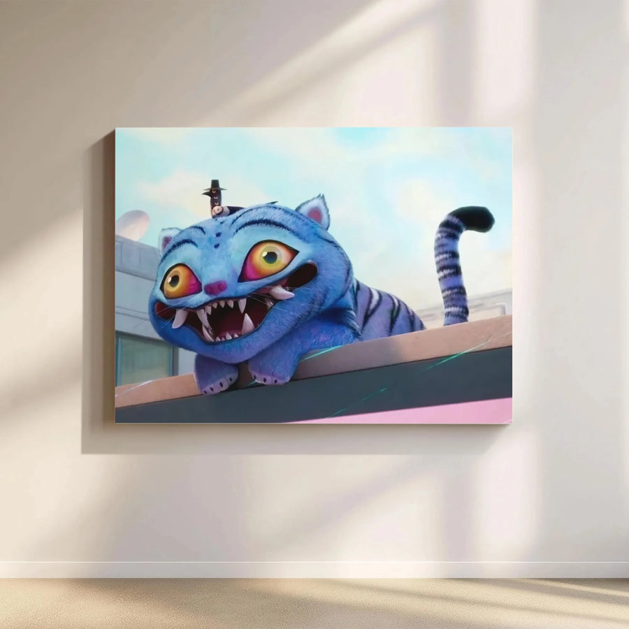 Whimsical Blue Cat Canvas Wall Art | Surreal Monster Creature Print | Premium 1.25-Inch Gallery Wrap | Unique Gift for Fantasy Art Lovers
