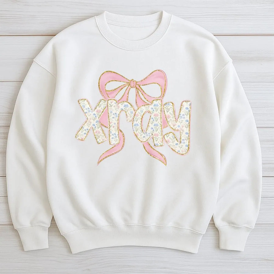 Coquette Xray Tech Sweatshirt | Floral Pink Bow Graphic | Soft Cotton Tee | Gift for Radiologic Technologist Grad