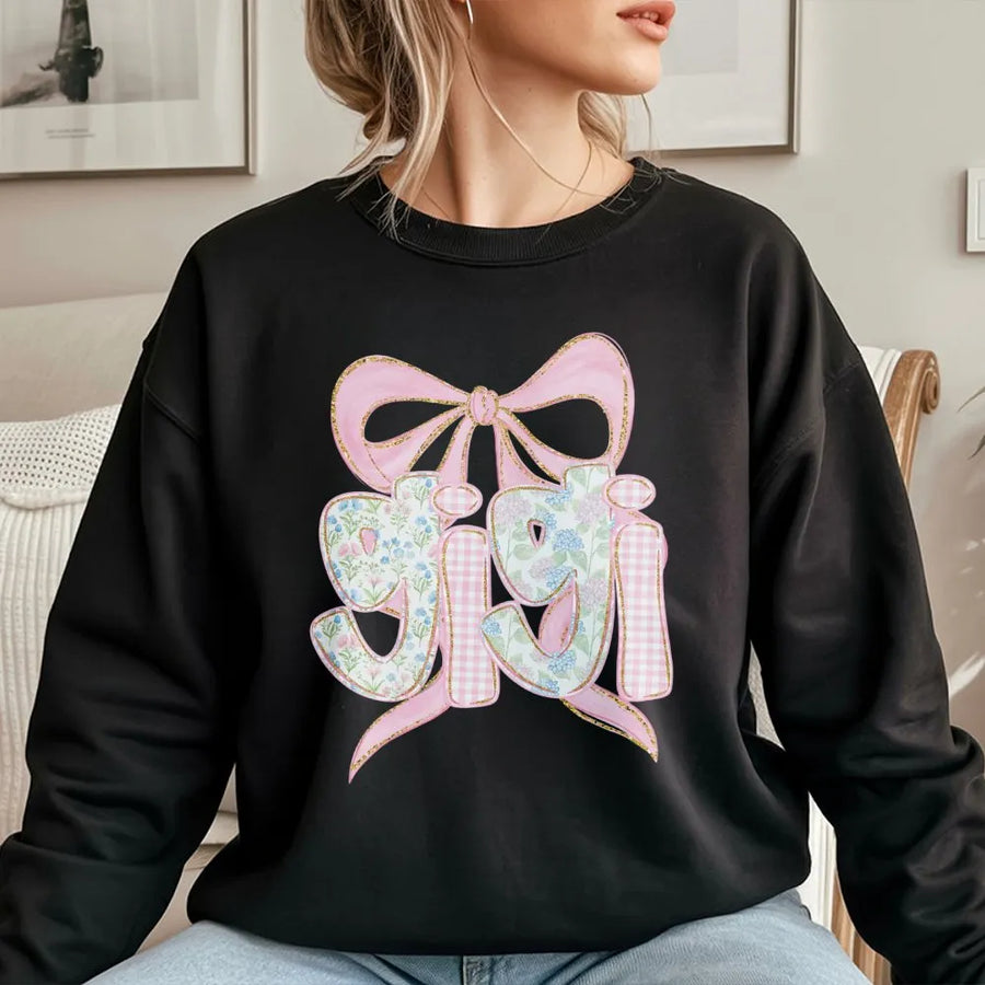 Gigi Sweatshirt | Coquette Bow Floral Graphic | Premium Cotton Blend | Mother's Day Gift for Grandma, Baby Announcement