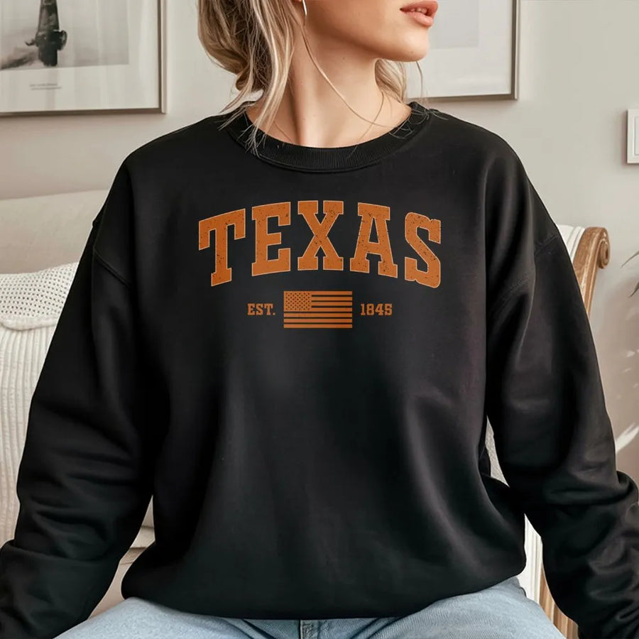 Vintage Texas Sweatshirt | Retro Collegiate Style with USA Flag | Soft Cotton Blend Crewneck | Gift for Texas Pride Souvenir